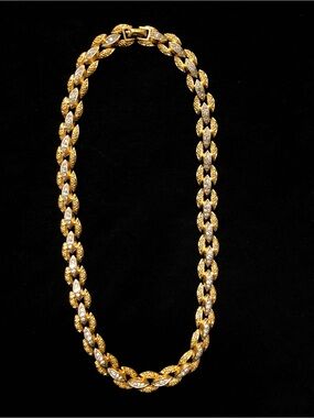 Gold and Silver Two-Tone Rhinestone link Necklace